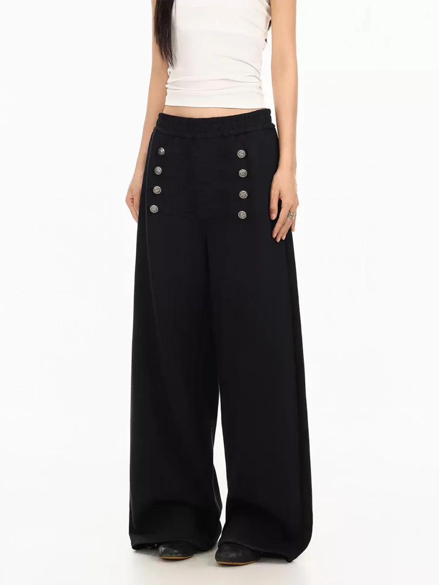 BIGGOLD | Wide-Leg Button-Trim Sweatpants - 3