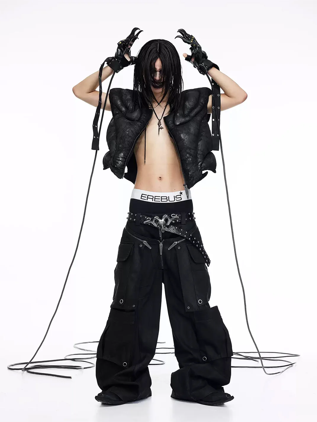 DARKRTPTS | Double-Waist Waxed Wide-Leg Multi-Pocket Jeans