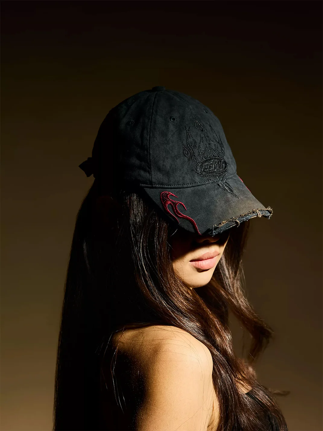 Fleamarket hat shop | Distressed Flame Embroidered Baseball Cap