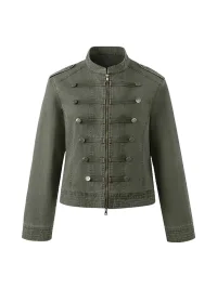 BIGGOLD | Washed Double-Breasted Stand Collar Denim Jacket