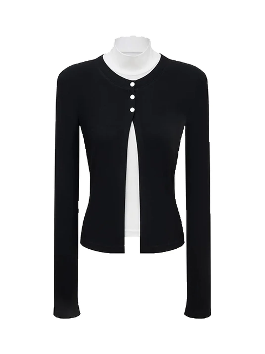 BIGGOLD | Split Mock Neck Long Sleeve Fitted Top