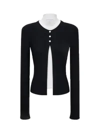 BIGGOLD | Split Mock Neck Long Sleeve Fitted Top