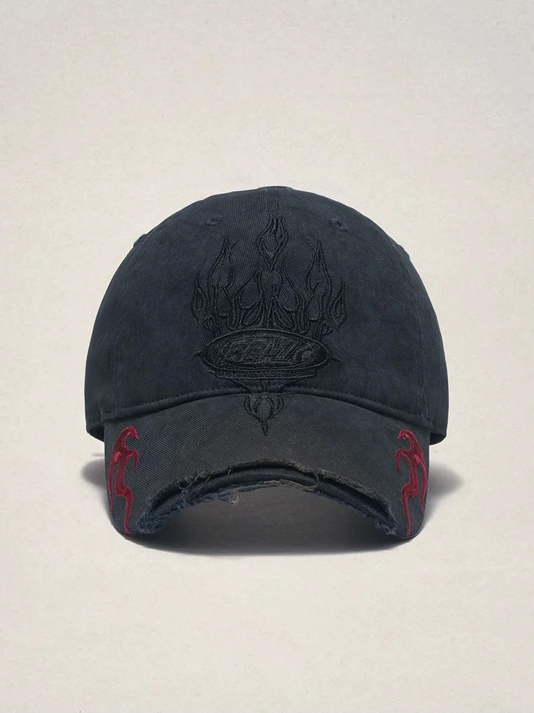 Fleamarket hat shop | Distressed Flame Embroidered Baseball Cap