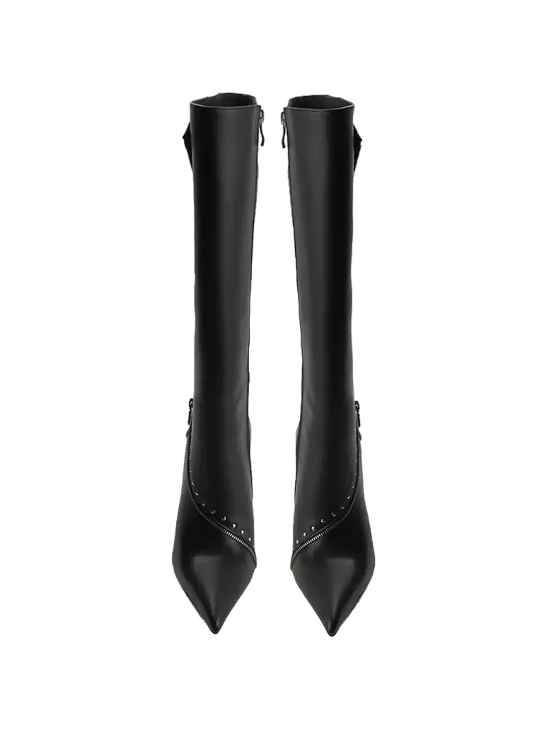 Colorful Bridge | Studded Zipper Pointed-Toe Knee-High Boots