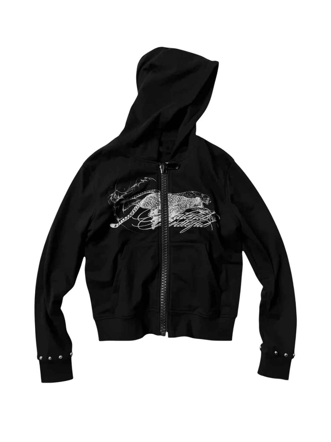 SAXGENWON | Silver Cheetah Print Studded Zip Hoodie