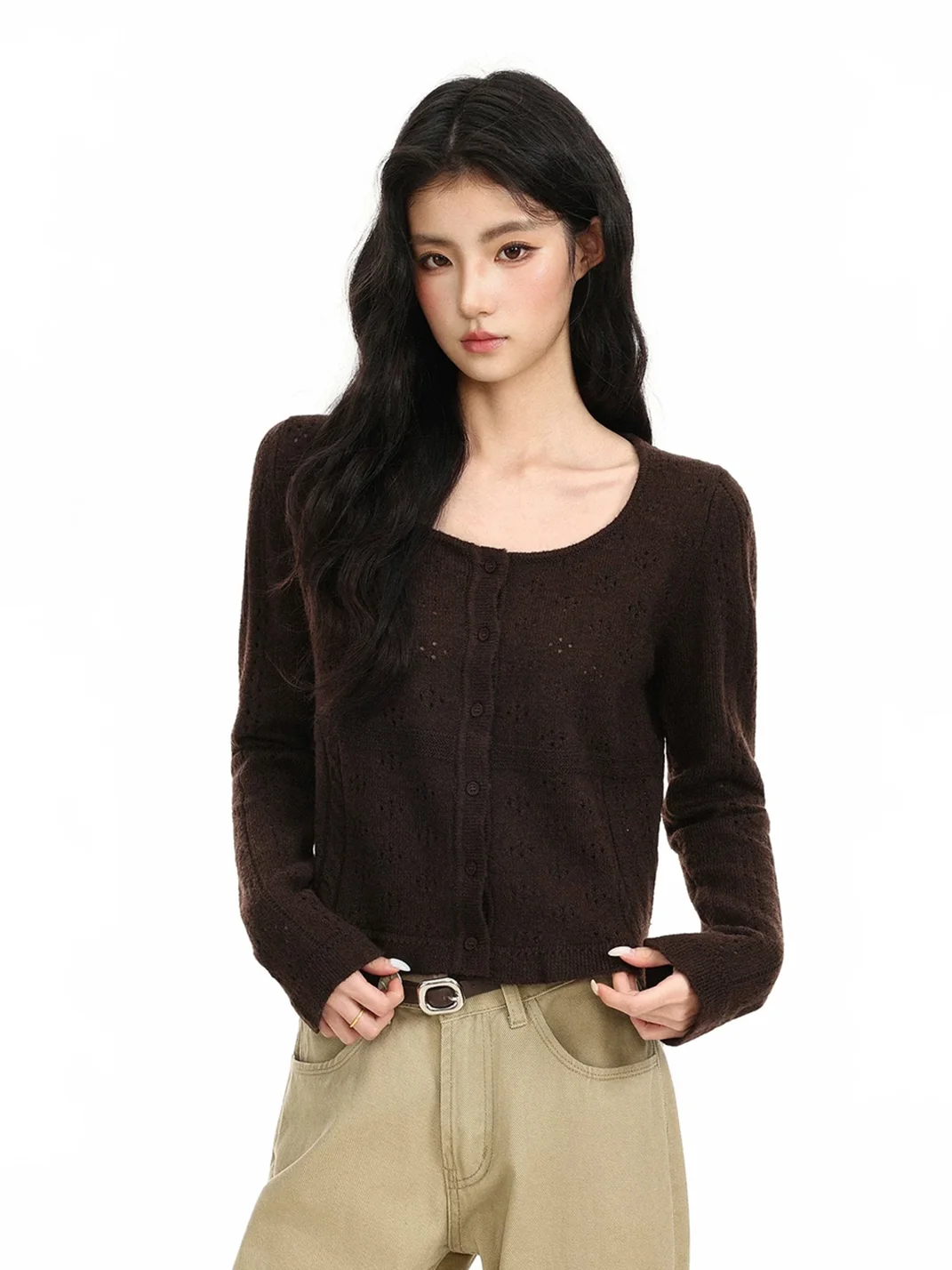 BIGGOLD | Cropped Openwork Wool Knit Cardigan