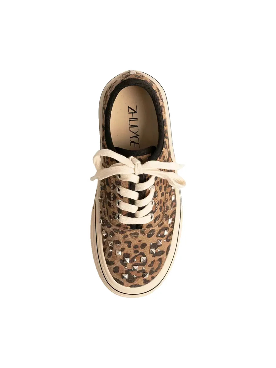 ZHUDAGE | Platform Leopard Print Studded Skate Shoes - 4