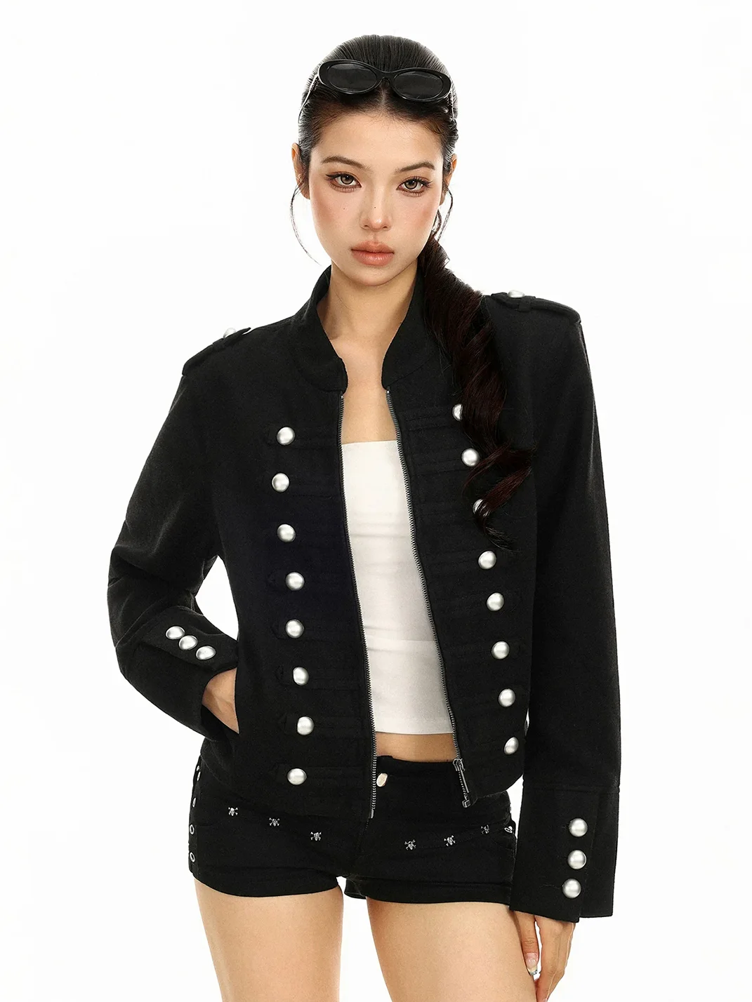 BIGGOLD | Vintage Mandarin Collar Cropped Jacket