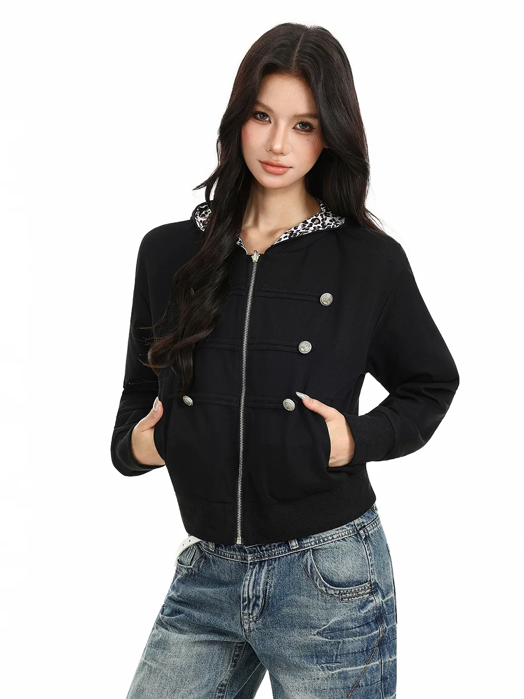 BIGGOLD | Leopard Hooded Zip Jacket