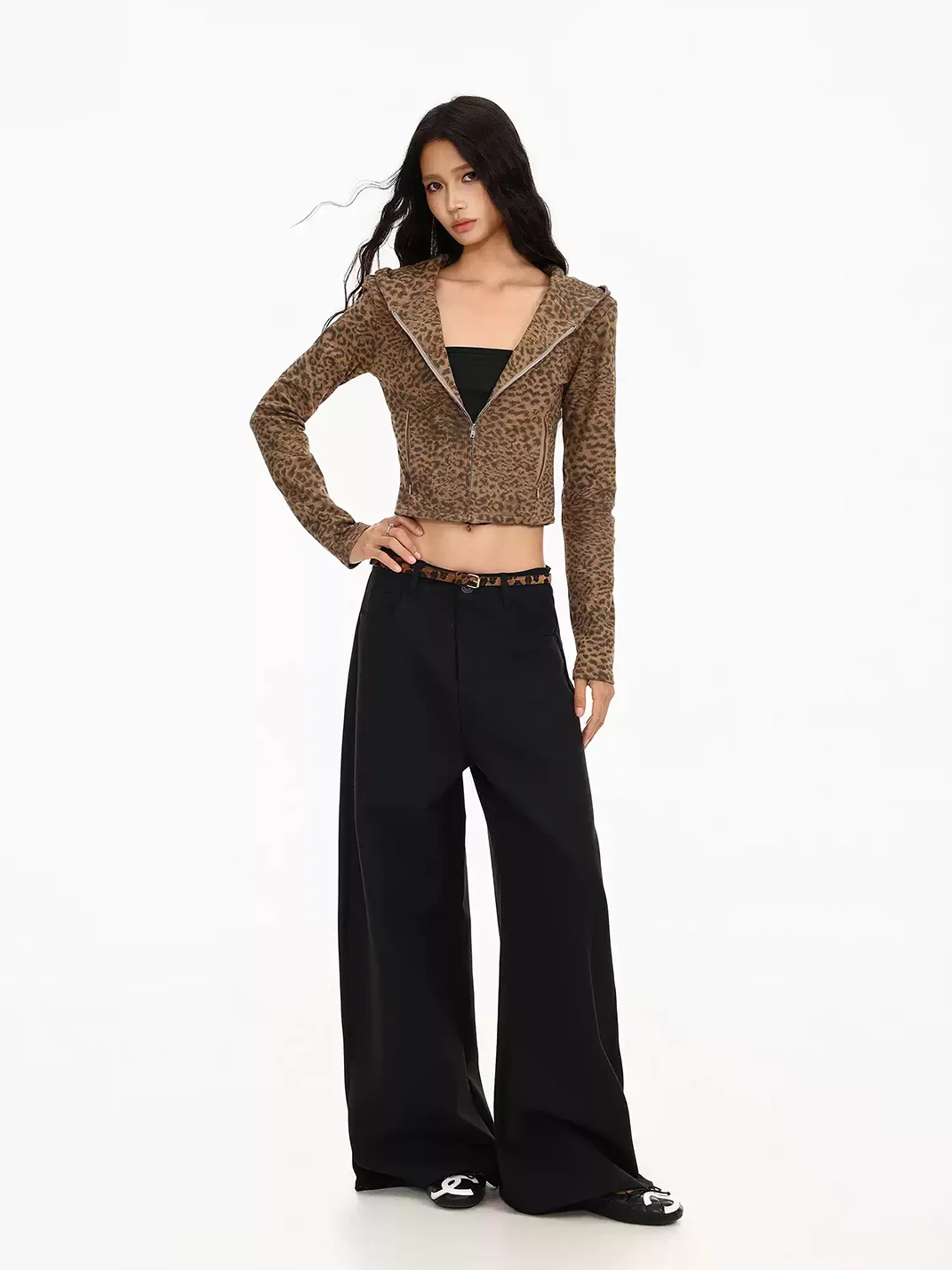 BIGGOLD | Leopard Cropped Hooded Zip Jacket