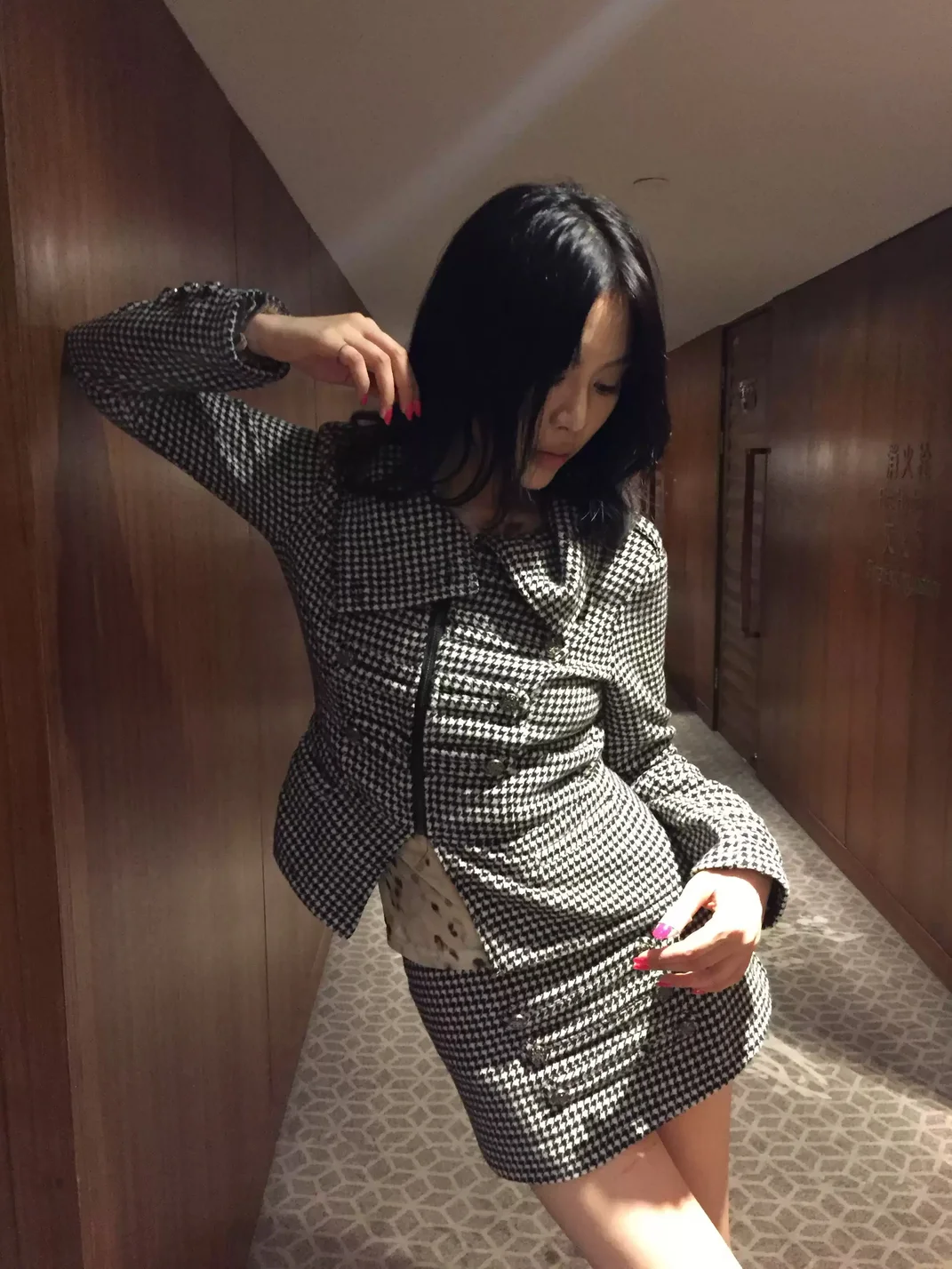 Imdelusion | Cropped Houndstooth Jacket And Mini Skort Set