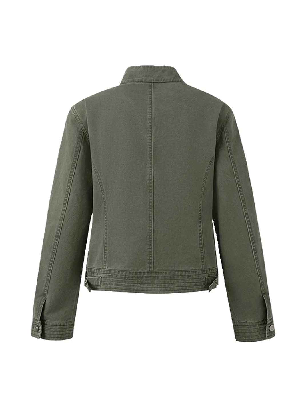 BIGGOLD | Washed Double-Breasted Stand Collar Denim Jacket