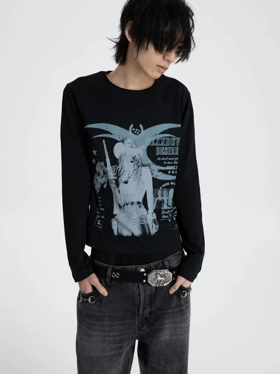 SEXXDEVIL | Distressed Digital Print Long Sleeve T-Shirt - 3