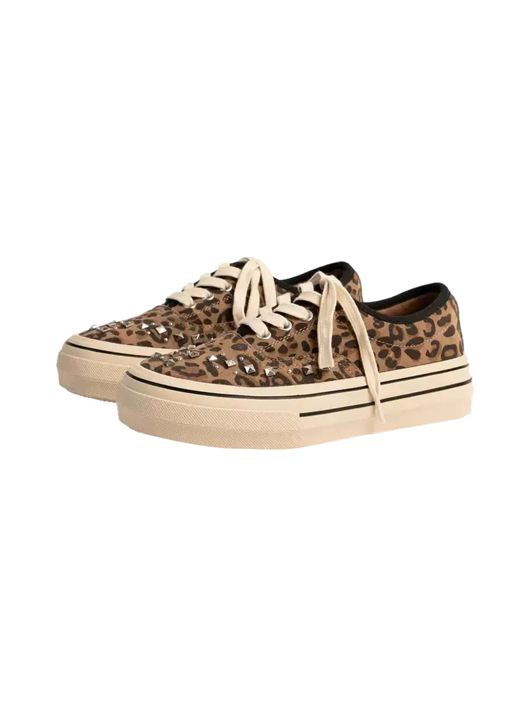 ZHUDAGE | Platform Leopard Print Studded Skate Shoes