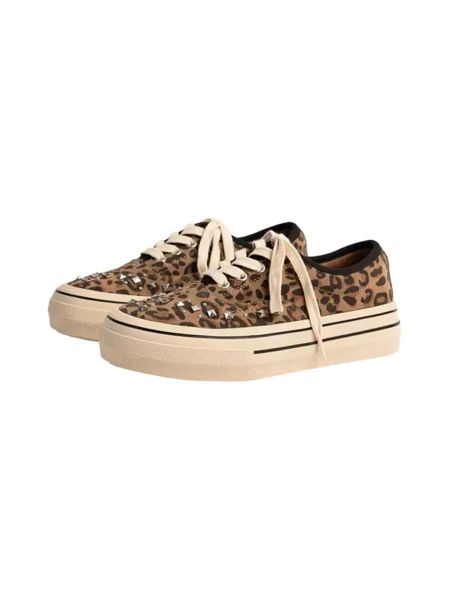ZHUDAGE | Platform Leopard Print Studded Skate Shoes - 2