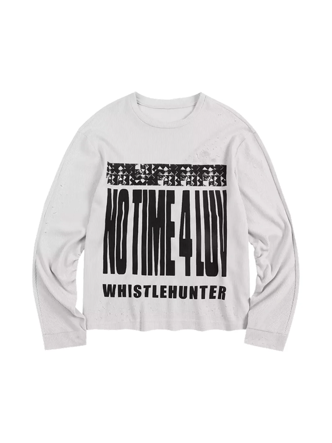 WHISTLEHUNTER | Distressed Graphic Waffle Cropped Long Sleeve T-Shirt