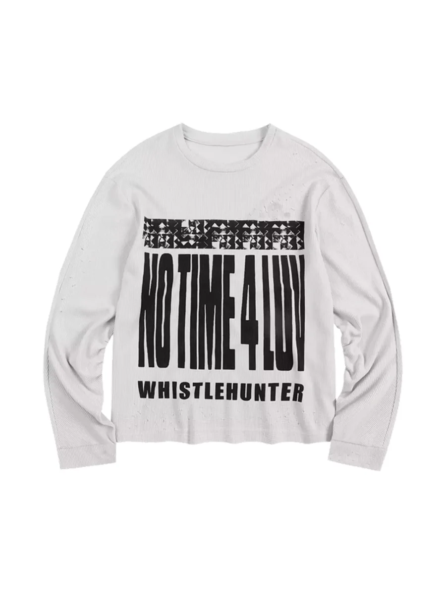 WHISTLEHUNTER | Distressed Graphic Waffle Cropped Long Sleeve T-Shirt - 3