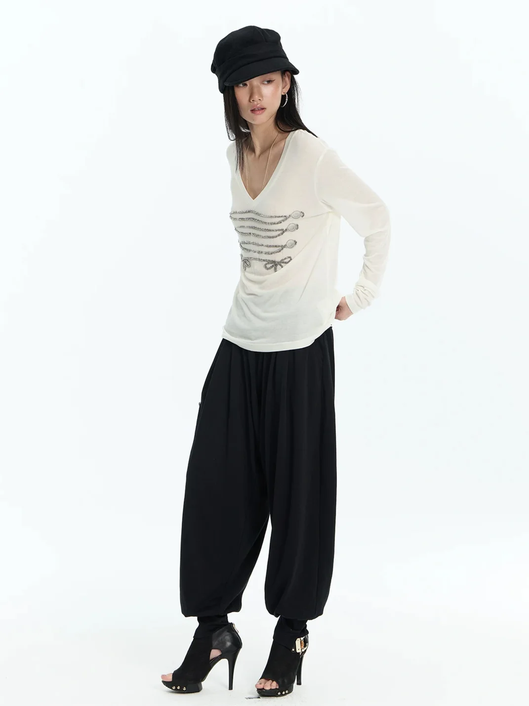 FayChui | Low-Rise Knot Detail Wide-Leg Harem Pants