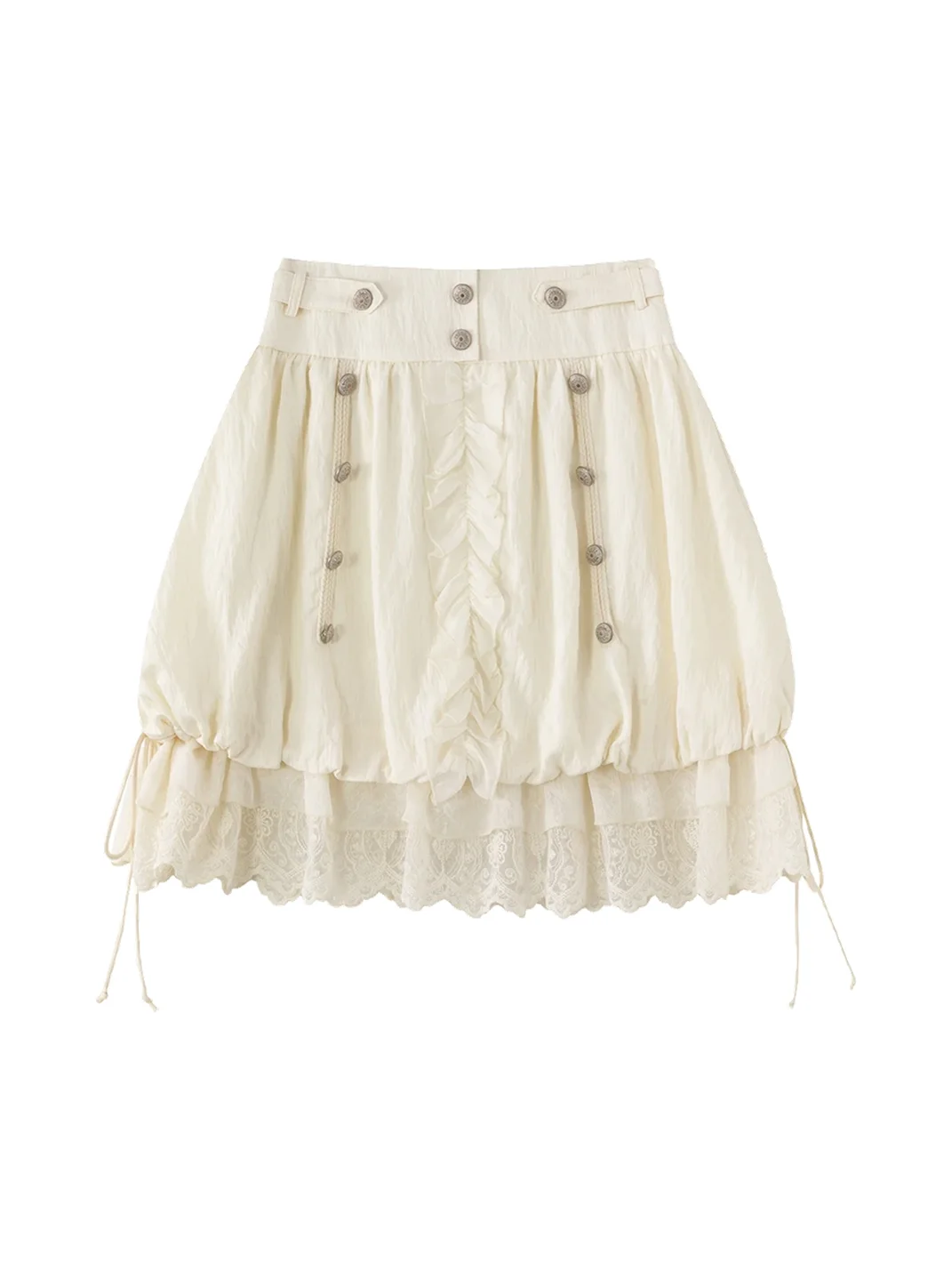 Cest Nous | Mid-Rise A-Line Lace Chiffon Drawstring Skirt