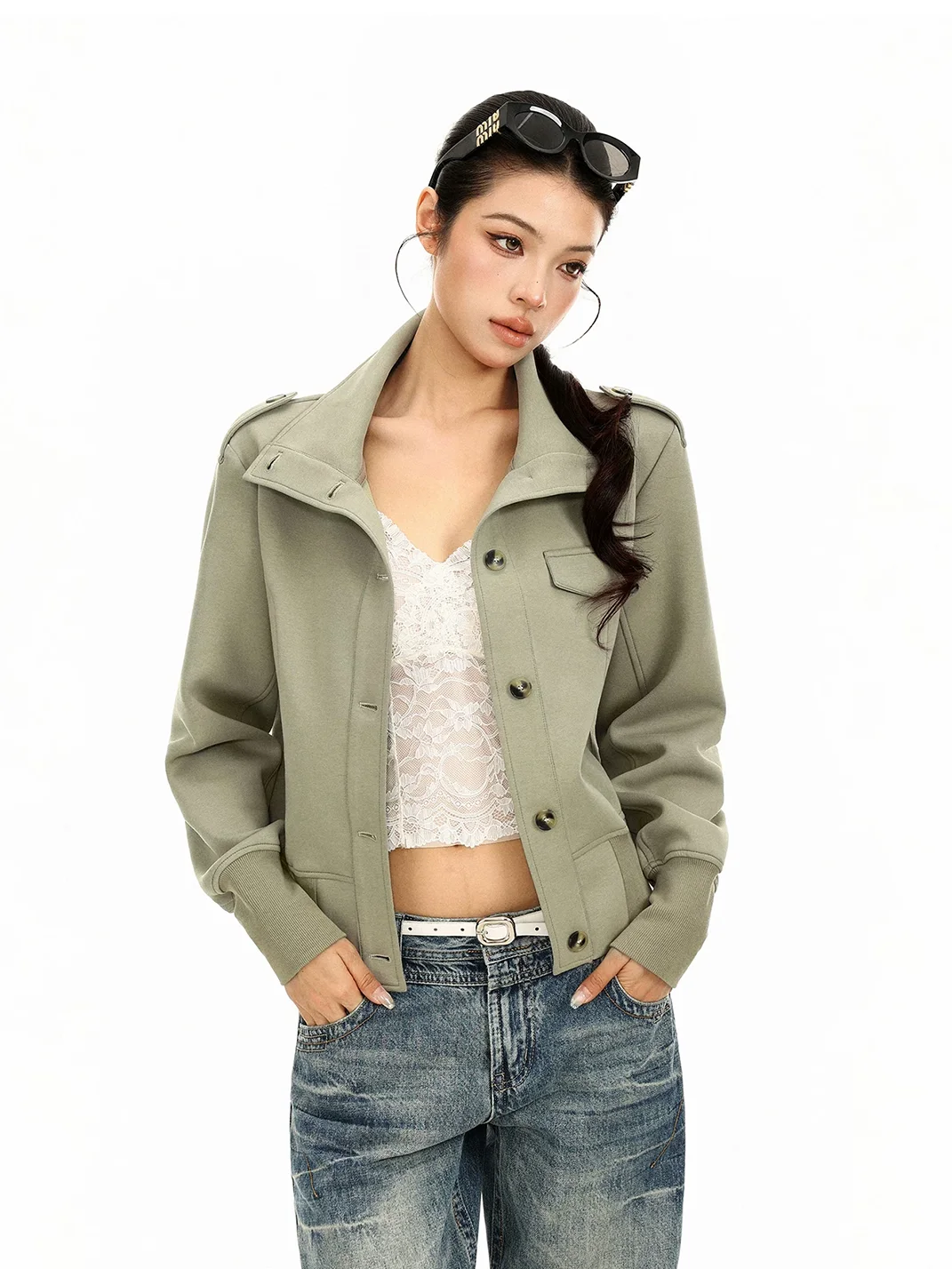BIGGOLD | Vintage Stand Collar Cropped Utility Jacket