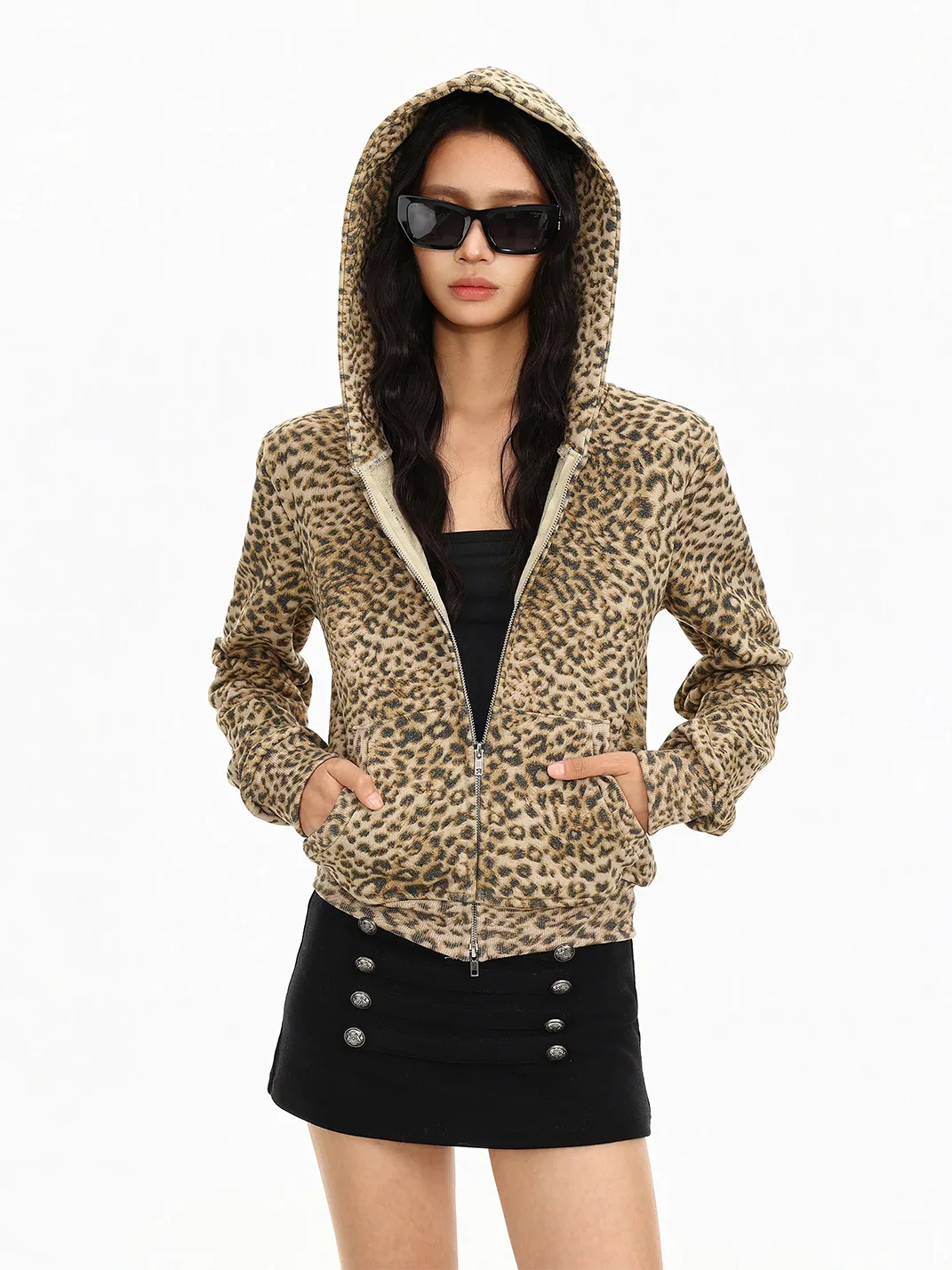 BIGGOLD | Leopard Loose-Fit Zip Hooded Jacket