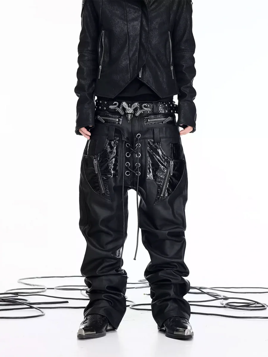 DARKRTPTS | Double-Waistband PU-Panel Coated Straight-Leg Jeans - 3