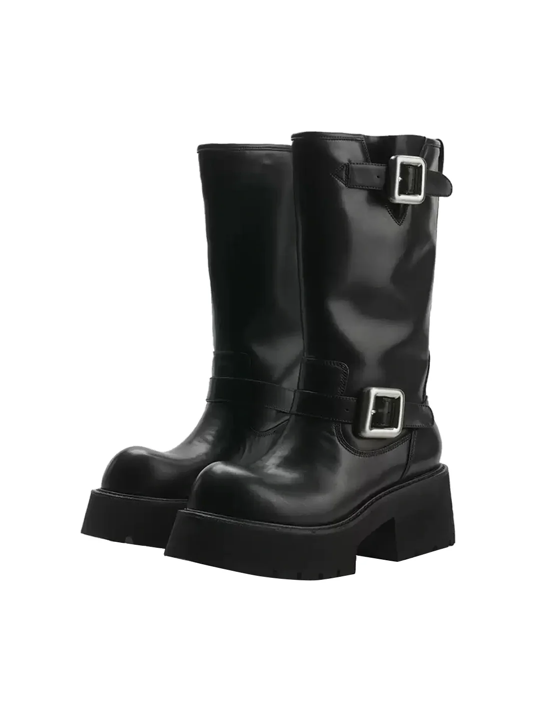 Colorful Bridge | Leather Mid-Calf Platform Engineer Boots