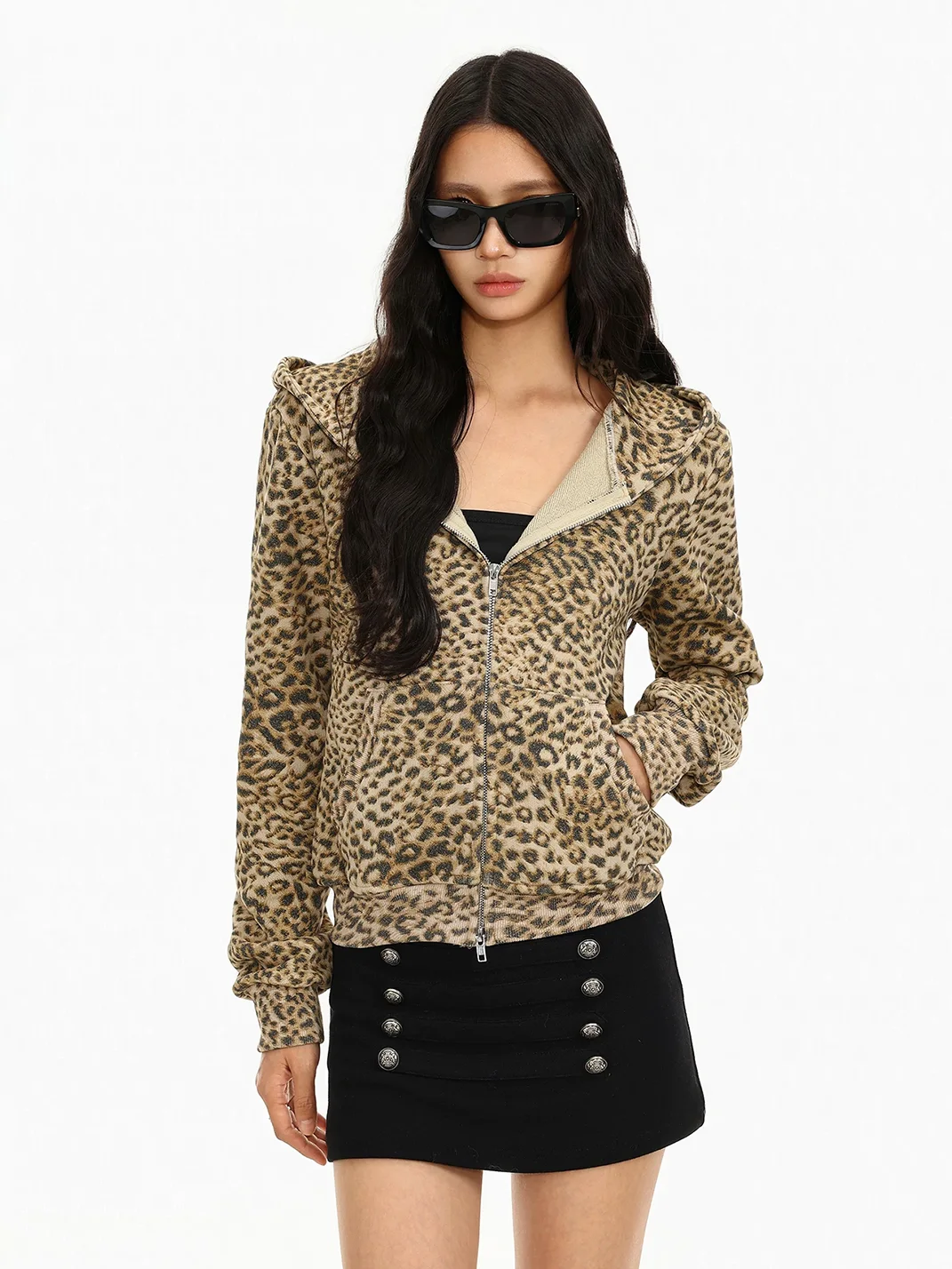 BIGGOLD | Leopard Loose-Fit Zip Hooded Jacket
