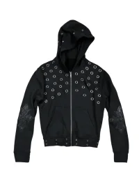 SAXGENWON | Studded Eyelet Applique Embroidered Zip Hoodie