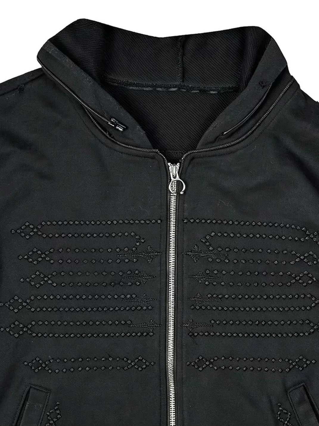WHISTLEHUNTER | Distressed Embroidered Zip Hoodie With Detachable Fur Collar