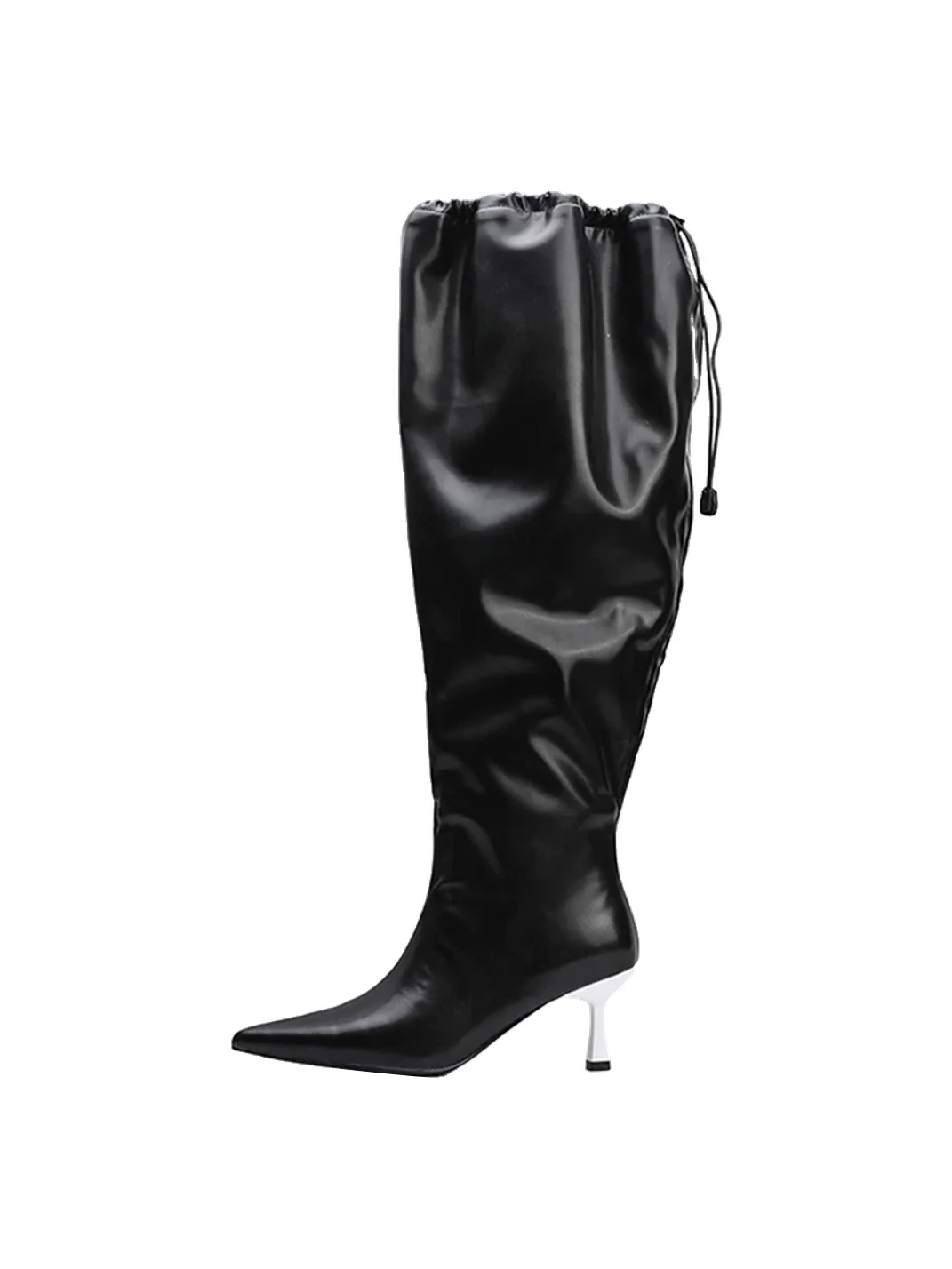 Colorful Bridge | Black Pointed-Toe Ruched Tall Boots