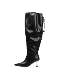 Colorful Bridge | Black Pointed-Toe Ruched Tall Boots