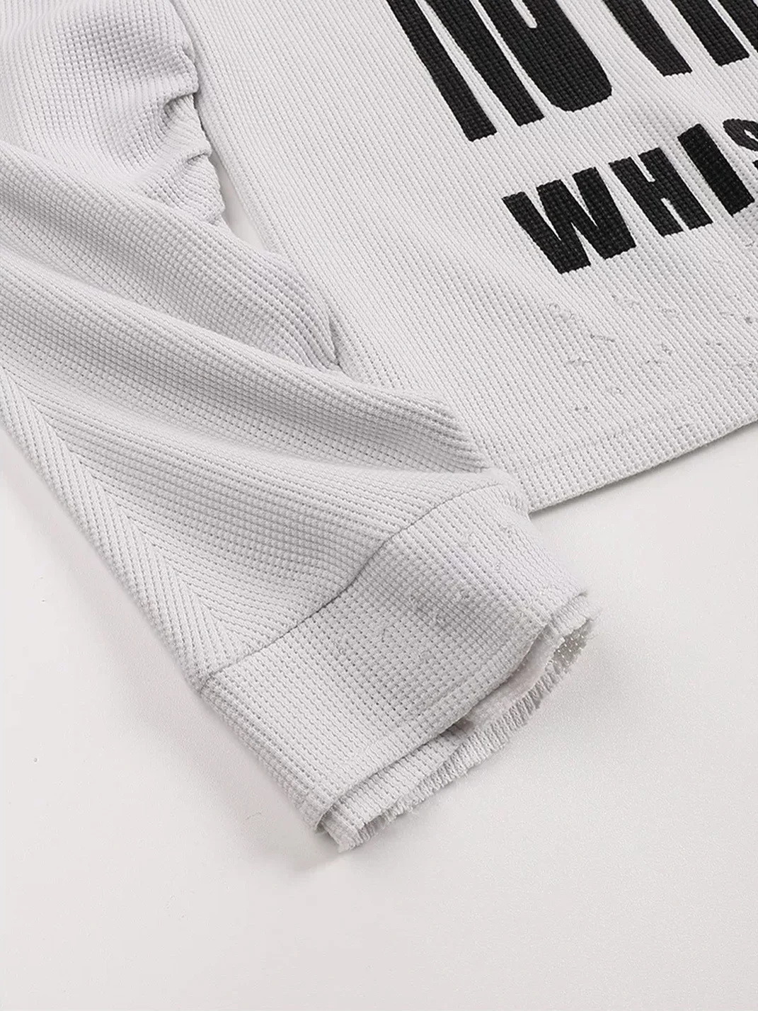 WHISTLEHUNTER | Distressed Graphic Waffle Cropped Long Sleeve T-Shirt