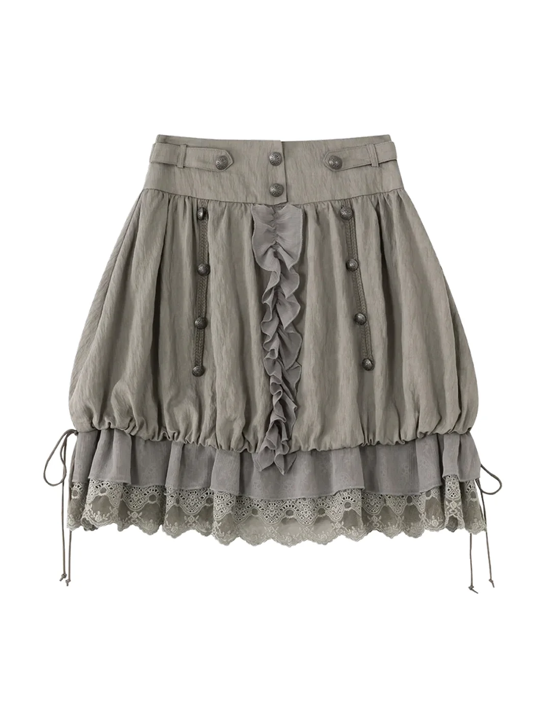 Cest Nous | Mid-Rise A-Line Lace Chiffon Drawstring Skirt