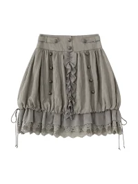 Cest Nous | Mid-Rise A-Line Lace Chiffon Drawstring Skirt