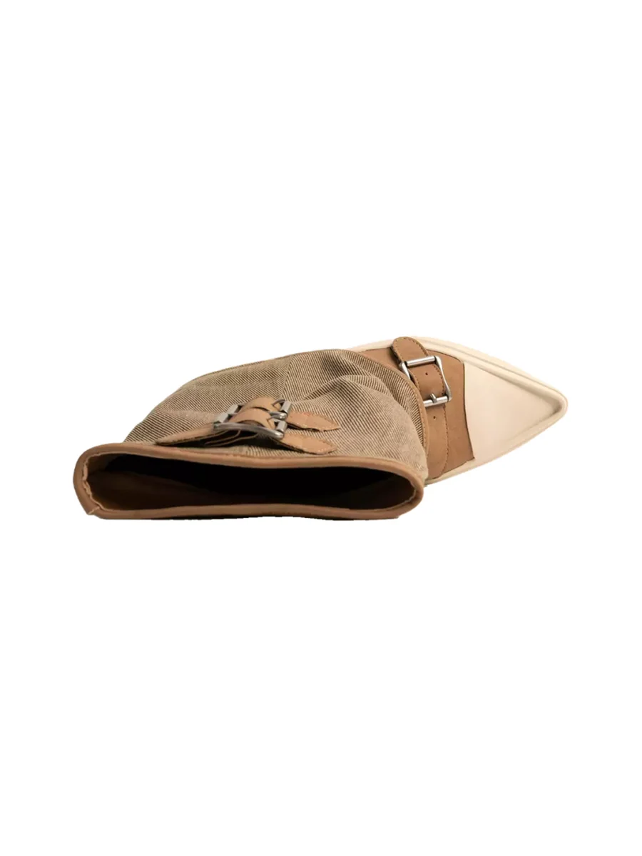 ZHUDAGE | Pointed Toe Canvas Buckle Boots - 3