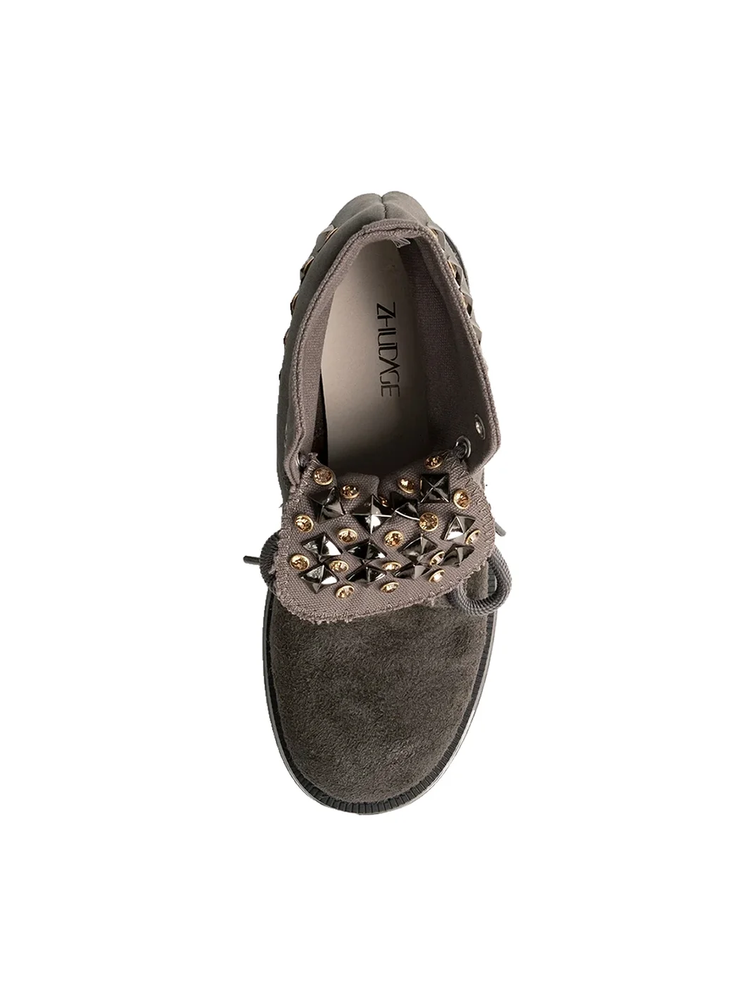 ZHUDAGE | Studded Foldover Lace-Up Ankle Boots