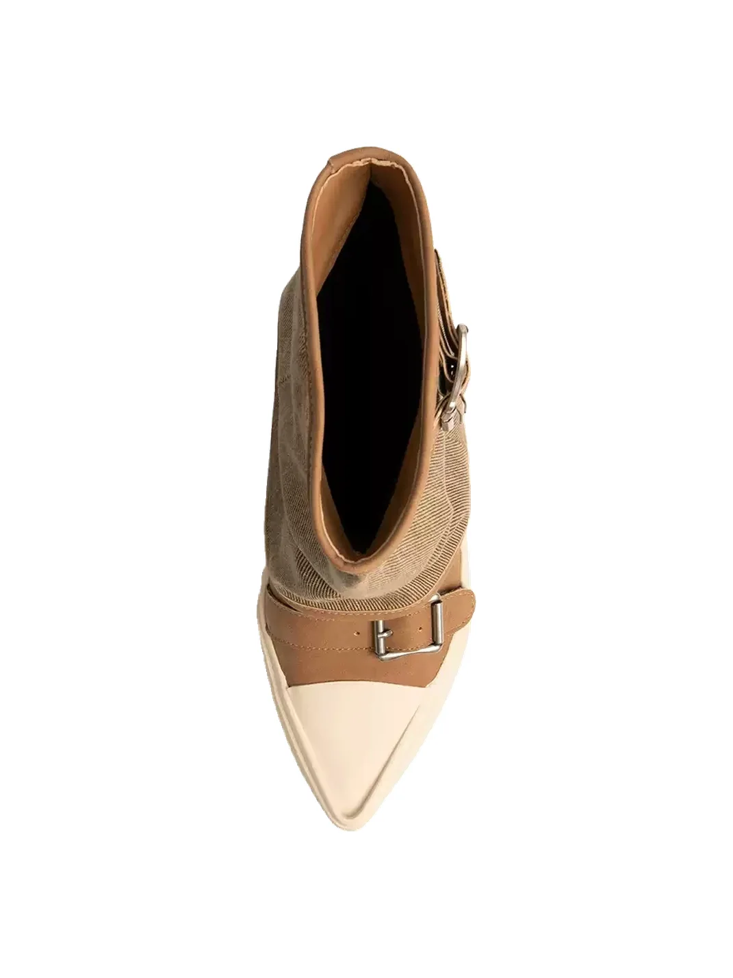 ZHUDAGE | Pointed Toe Canvas Buckle Boots
