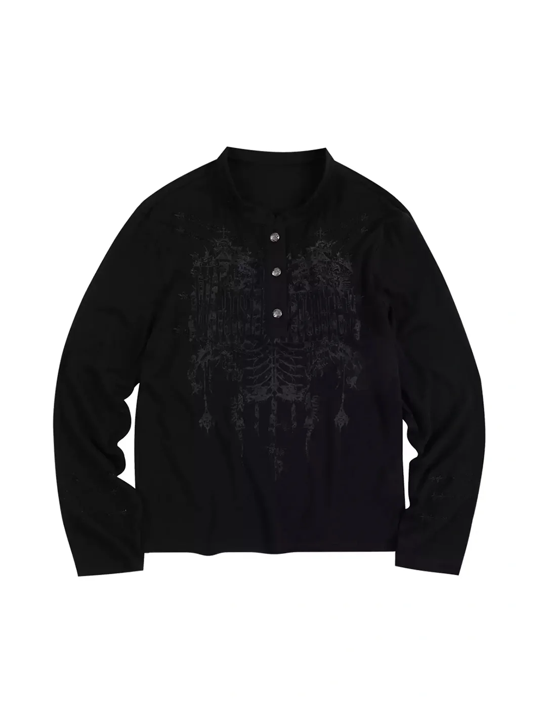 WHISTLEHUNTER | Brushed Embroidered Print Long Sleeve Henley T-Shirt