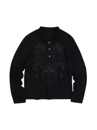 WHISTLEHUNTER | Brushed Embroidered Print Long Sleeve Henley T-Shirt