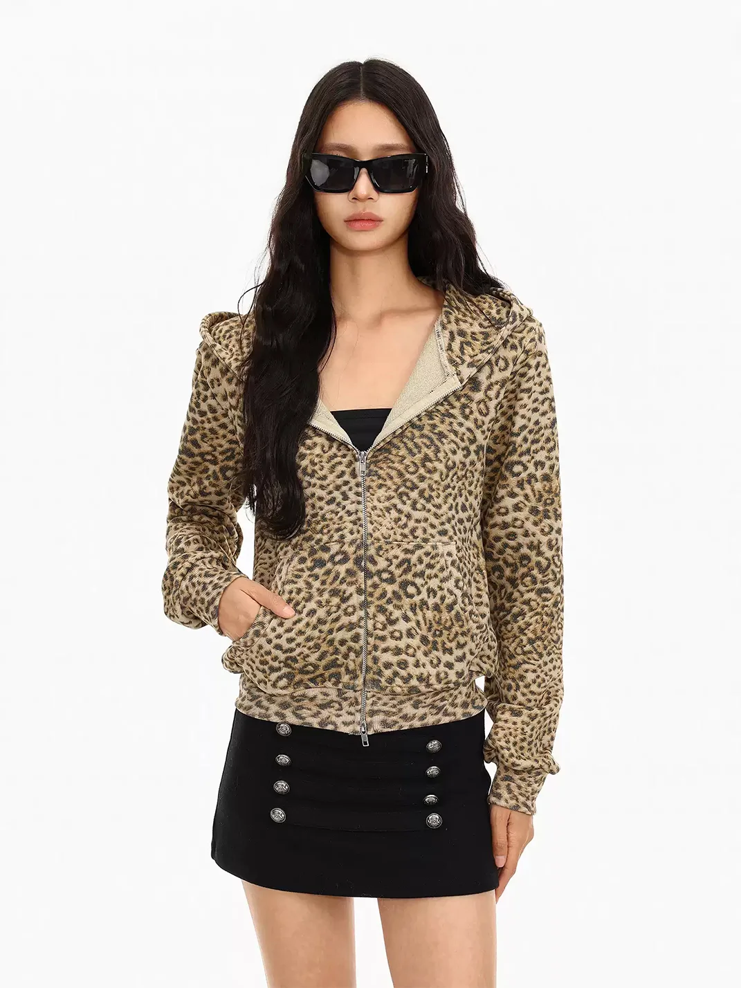 BIGGOLD | Leopard Loose-Fit Zip Hooded Jacket