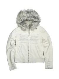 WHISTLEHUNTER | Distressed Embroidered Zip Hoodie With Detachable Fur Collar