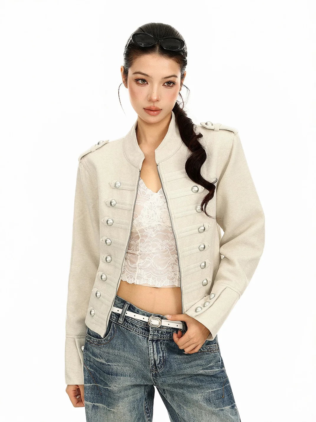 BIGGOLD | Vintage Mandarin Collar Cropped Jacket