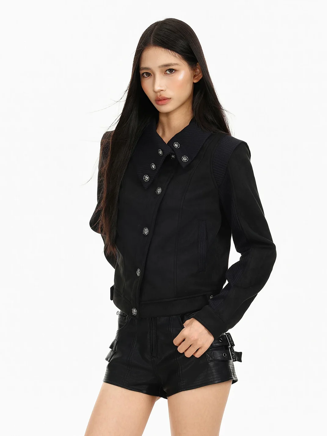 BIGGOLD | Cropped Notched-Collar Button Jacket