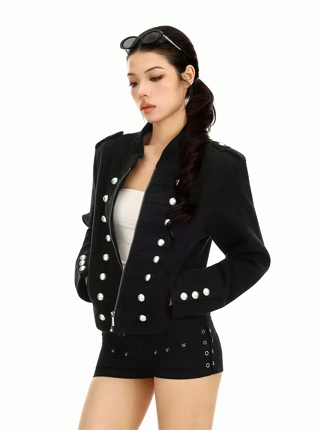 BIGGOLD | Vintage Mandarin Collar Cropped Jacket