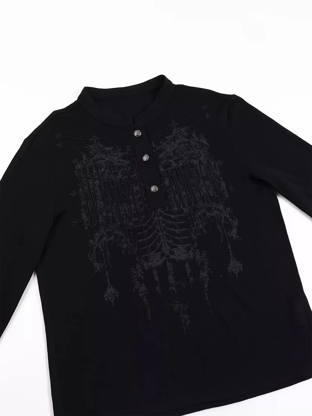 WHISTLEHUNTER | Brushed Embroidered Print Long Sleeve Henley T-Shirt