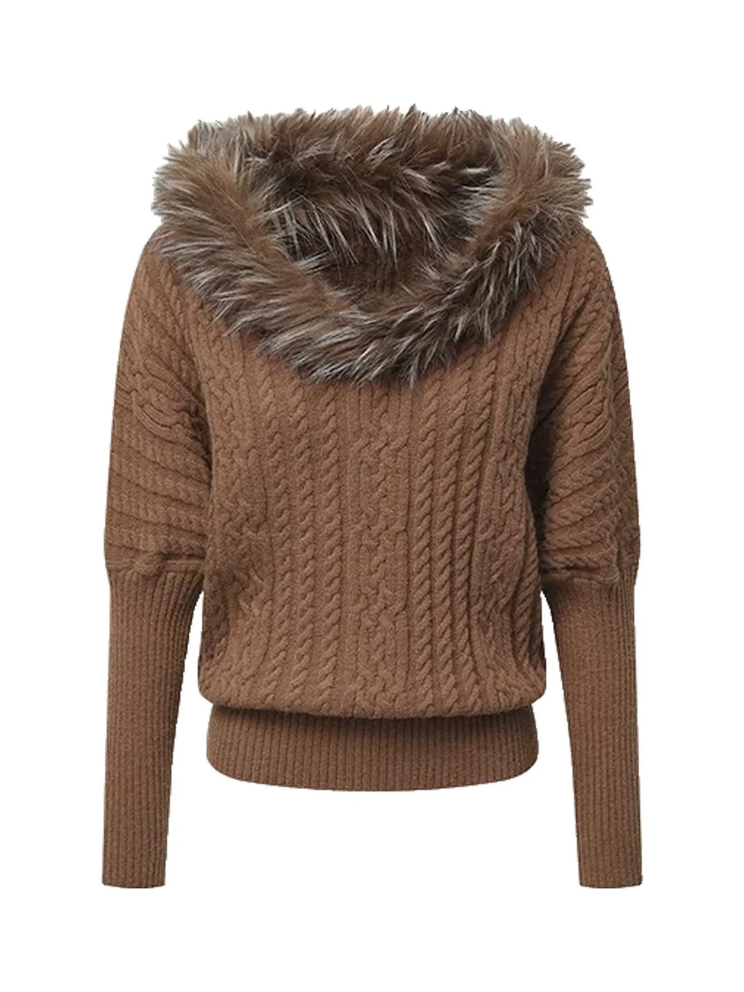 BIGGOLD | Plush V-Neck Cable Knit Sweater