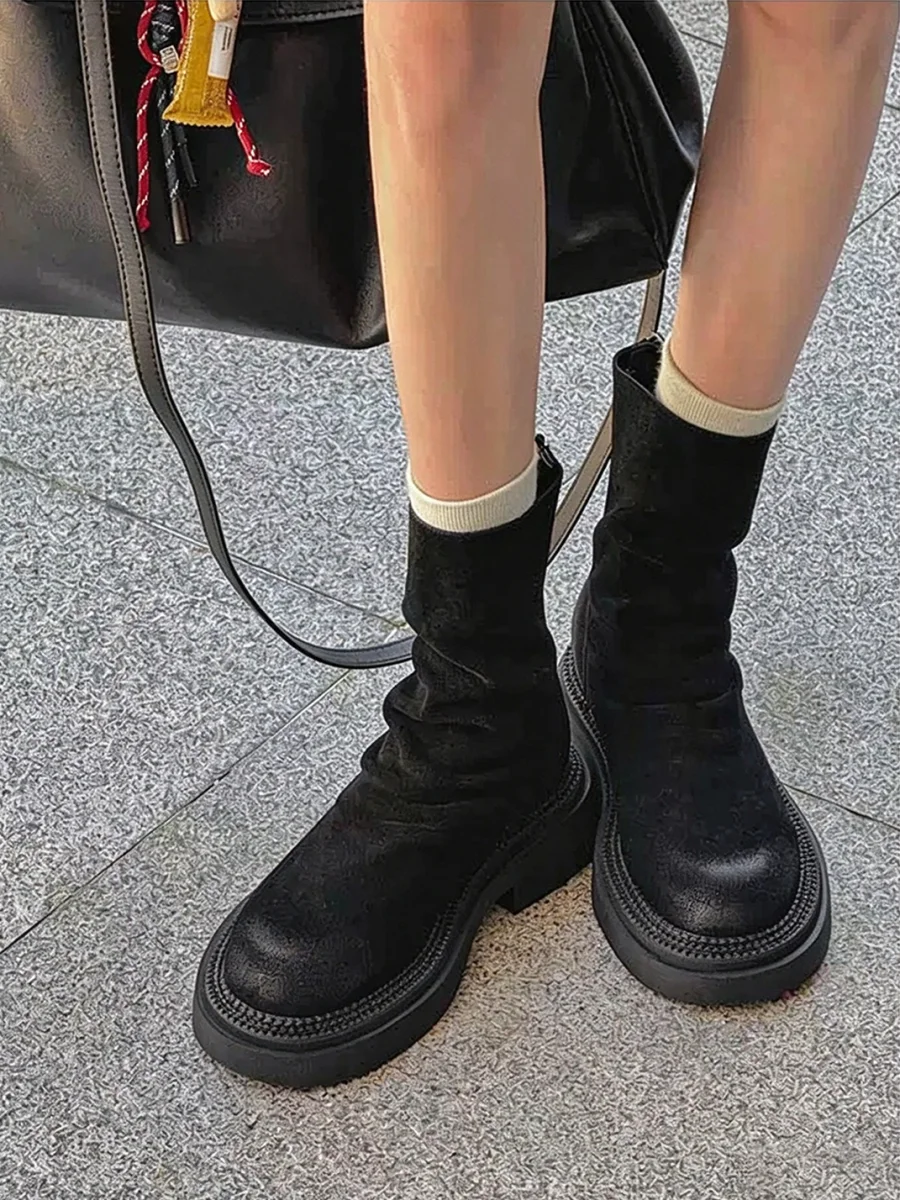 GSL | Slouchy Platform Leather Ankle Boots - 2
