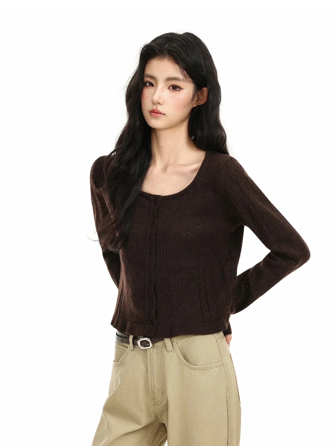 BIGGOLD | Cropped Openwork Wool Knit Cardigan