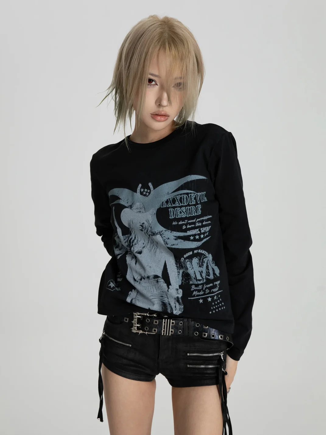 SEXXDEVIL | Distressed Digital Print Long Sleeve T-Shirt